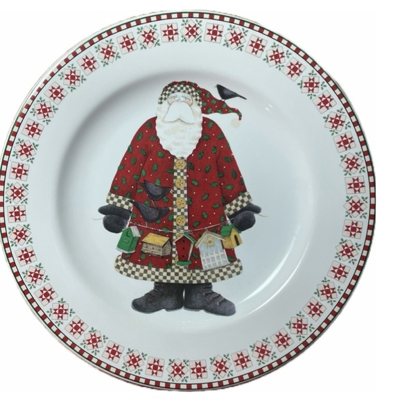 Debbie Mumm Santa Retweet 4 salad or desert plates. Vintage. With box. - Picture 8 of 12